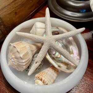 Vintage Hand-Carved Alabaster Bowl Small Trinket Dish Minimalist Marble Decor